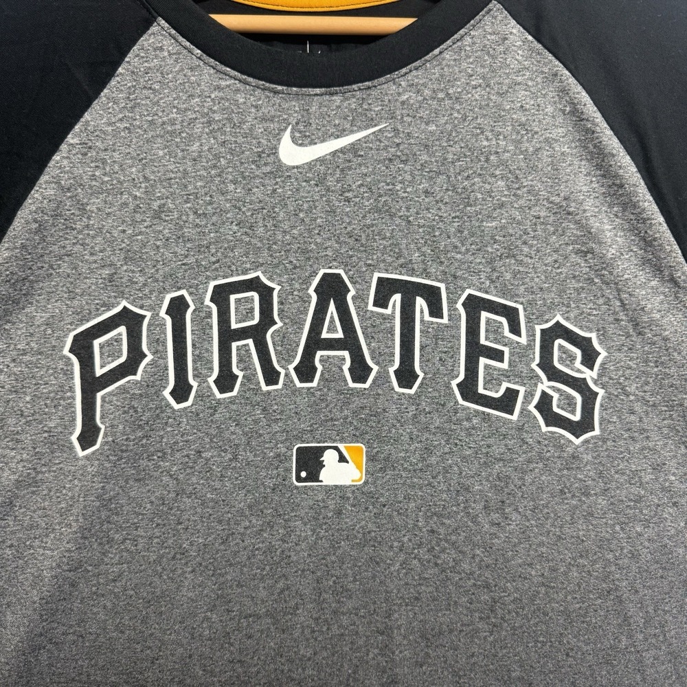 Pittsburgh Pirates Nike MLB Mens L Gray Black Dri-Fit 3/4 Raglan Sleeve Baseball - Picture 3 of 10